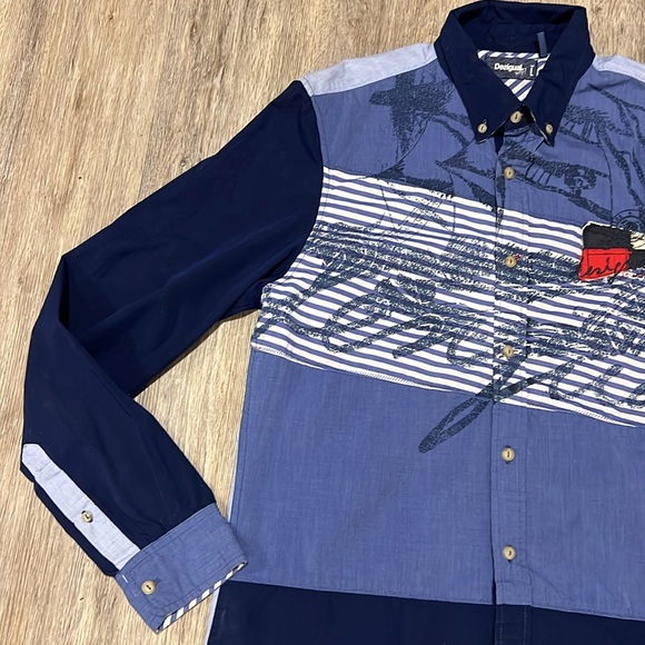 Desigual Button Down Shirt in Cucumis Blue - Picture 6 of 13